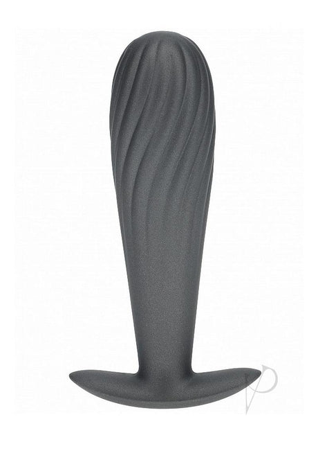 Ouch Ribbed Anal Plug Silicone Gun Metal, sleek and textured for enhanced anal pleasure.