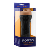 Forto Model B-02 Hard-Skin Ass Masturbator Tan in a sleek black and colorful packaging design.