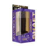 Shaft Model A 7.5 inch Vibrating Dong Mahogany in packaging highlighting features and realistic design.