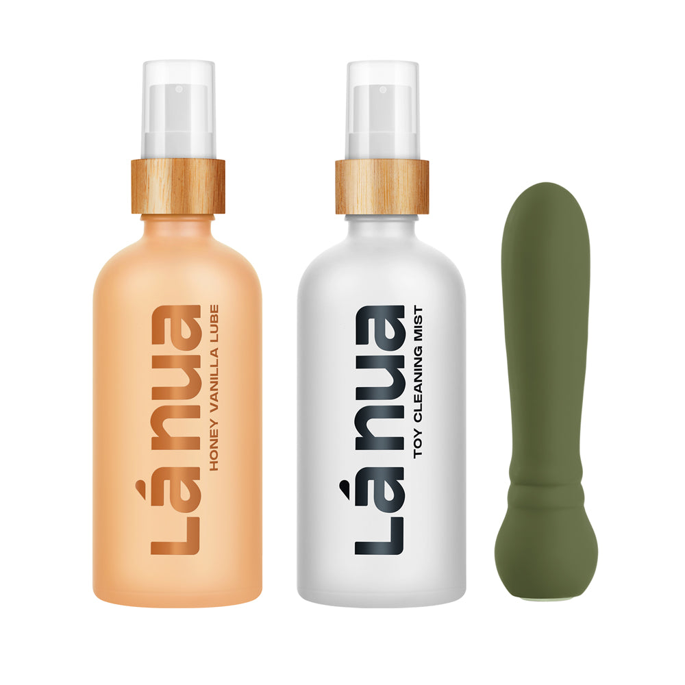 La Nua Honey Vanilla Gift Bag Bullet Vibrator Set featuring lube and toy cleaning mist.