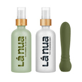 La Nua Gift Bag 5 Cucumber Aloe Vibrator Gift Set includes cucumber aloe lube, toy cleaning mist, and a vibrator.