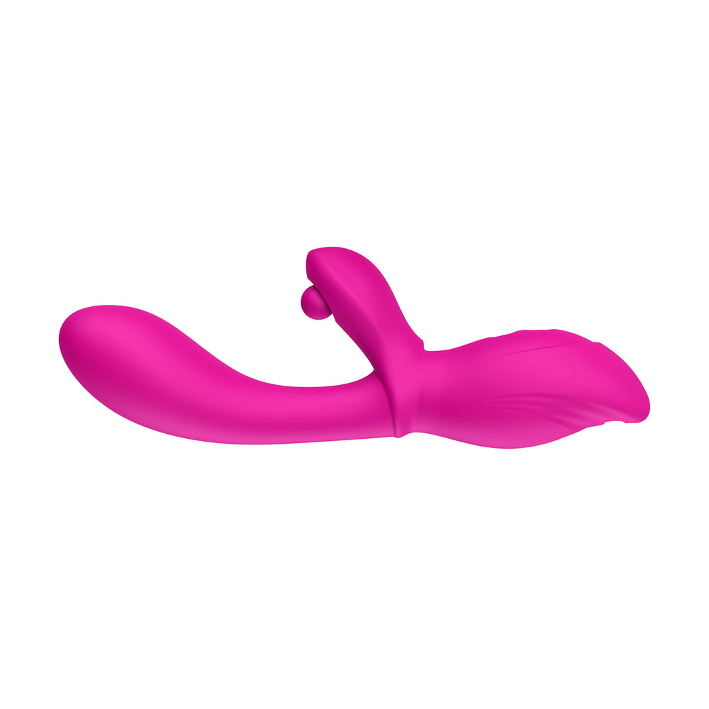 Luv Inc TB58 Thumping Ball Rabbit Vibrator Pink with an ergonomically curved design for dual stimulation.