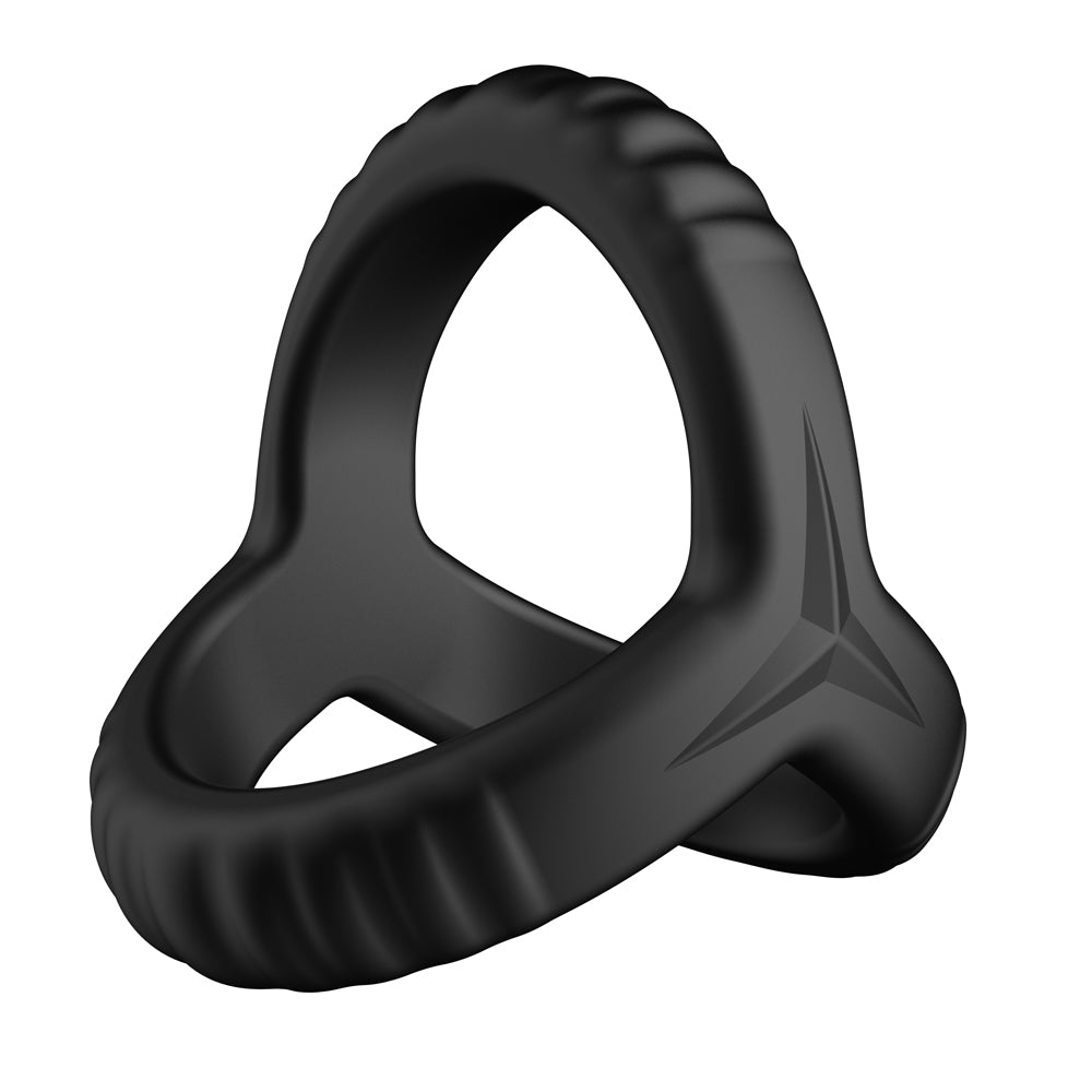 Forto F-59 Tri Cock & Ball Ring Black designed for enhanced pleasure and stamina with a body-safe silicone material.