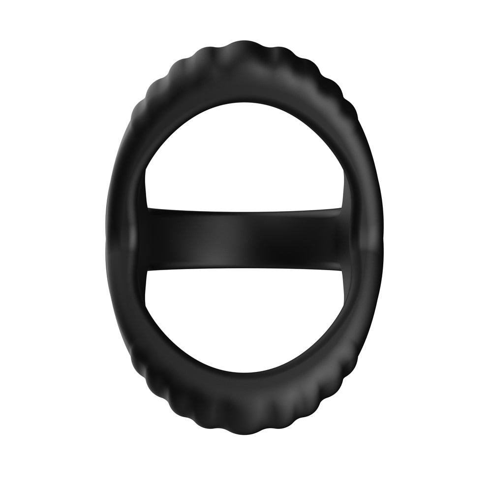 Forto F-59 Tri Cock & Ball Ring Black, a body-safe silicone pleasure enhancement ring.
