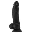 Shaft Vibrating Model N 9.5 inch Liquid Silicone Dong Black side view showing anatomical curve and realistic design.