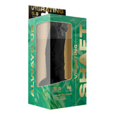 Shaft Vibrating Model N 9.5 inch Liquid Silicone Dong Black in packaging featuring realistic design and vibrant colors.
