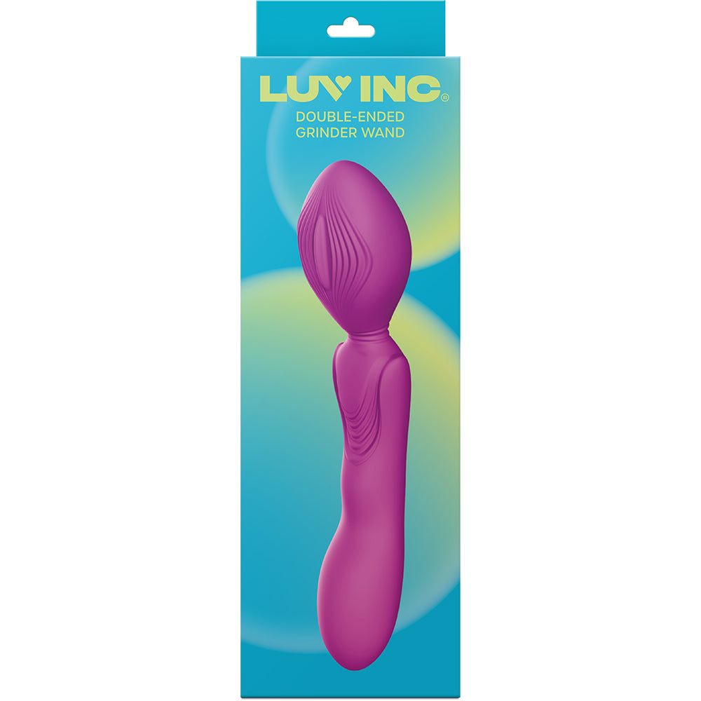 Luv Inc Gw89 Double Ended Grinder Wand Purple in packaging showcasing its ergonomic design.