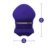 The Blush Collection Riana Clitoral Stimulator Royal Indigo showcasing its dimensions and ergonomic design.