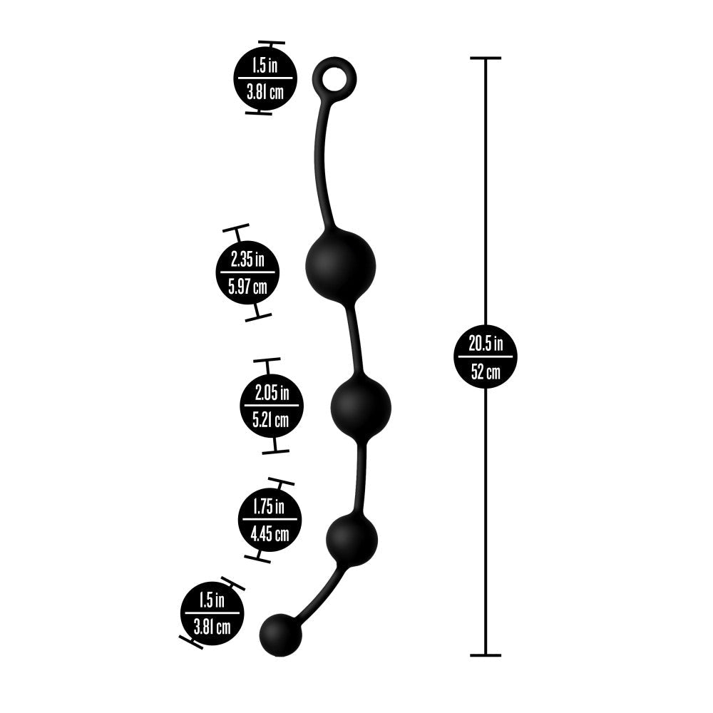 Anal Adventures Platinum X-large Anal Beads dimensions showing progressive bead sizes and overall length.