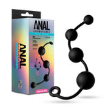 Anal Adventures Platinum X-large Anal Beads in packaging with flexible black design for satisfying backdoor exploration.
