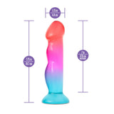 Blush Avant Handcrafted Artisan Dildo Tropical with vibrant coral, pink, and aqua colors, dimensions 7 in insertable.