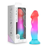 Blush Avant Handcrafted Artisan Dildo Tropical in vibrant coral, pink, and aqua colors with packaging.
