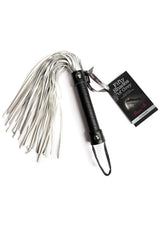 Fifty Shades of Grey Please Sir Flogger Black Silver, faux leather flogger for sensory and impact play.