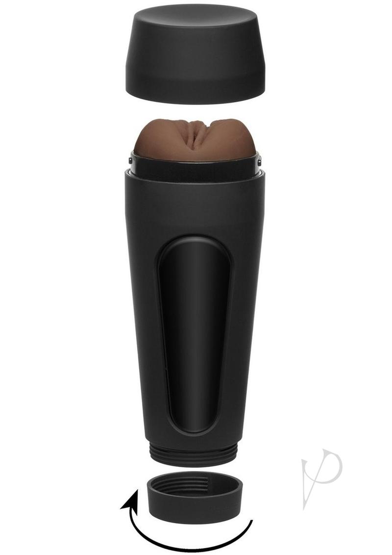 Main Squeeze Xxlayna Marie Ultraskyn Masturbator Caramel with removable top and variable pressure case