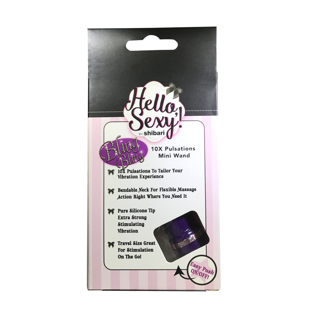 Hello Sexy Bling & Bling Mini Wand Purple packaging showcasing features and design.