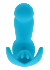 Spread Your Wings Rechargeable Silicone Multi Vibrator Blue with flexible butterfly stimulator and dual antennae.