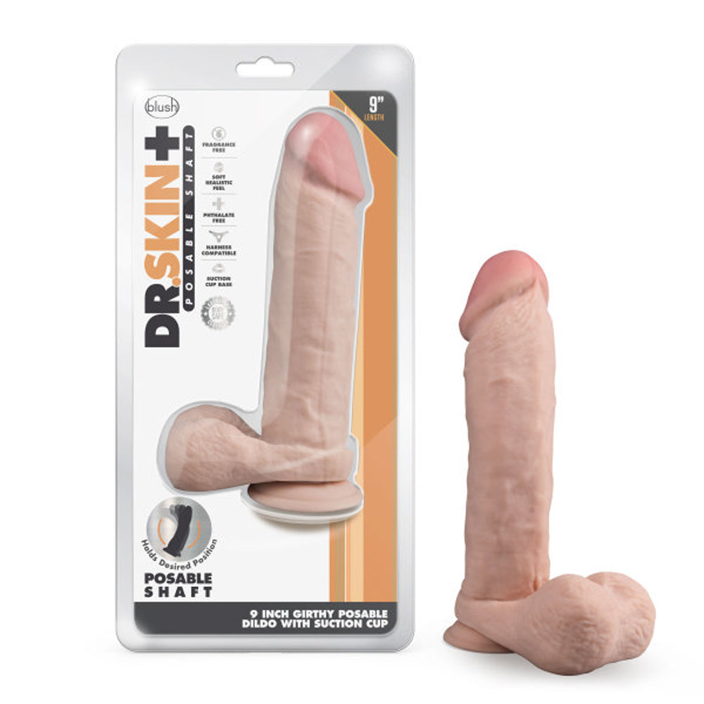 Dr. Skin Plus Thick 9 inches Triple Density Posable Dildo with Balls Beige
