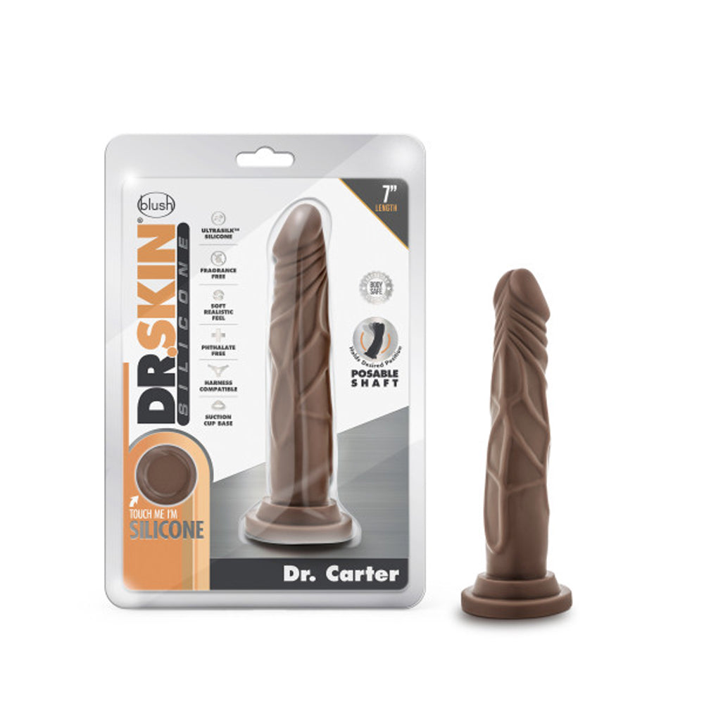Blush Dr. Skin Silicone Dr. Carter Realistic 7 inches Posable Dildo with Suction Cup Brown