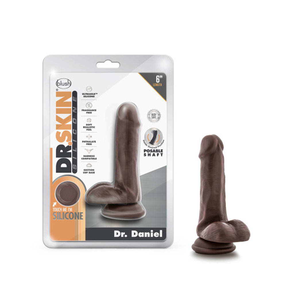 Blush Dr. Skin Silicone Dr. Daniel Realistic 6 inches Posable Dildo with Balls & Suction Cup Brown