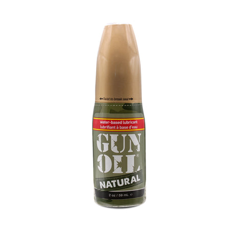 Gun Oil Natural Water-based Lubricant 2 Oz bottle with green design and beige cap on white background.