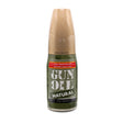 Gun Oil Natural Water-based Lubricant 4 Oz bottle featuring a camo design and easy-to-use cap.