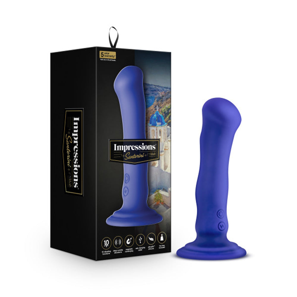Impressions Santorini Rechargeable Silicone 6.5 inches Vibrating Dildo Blue