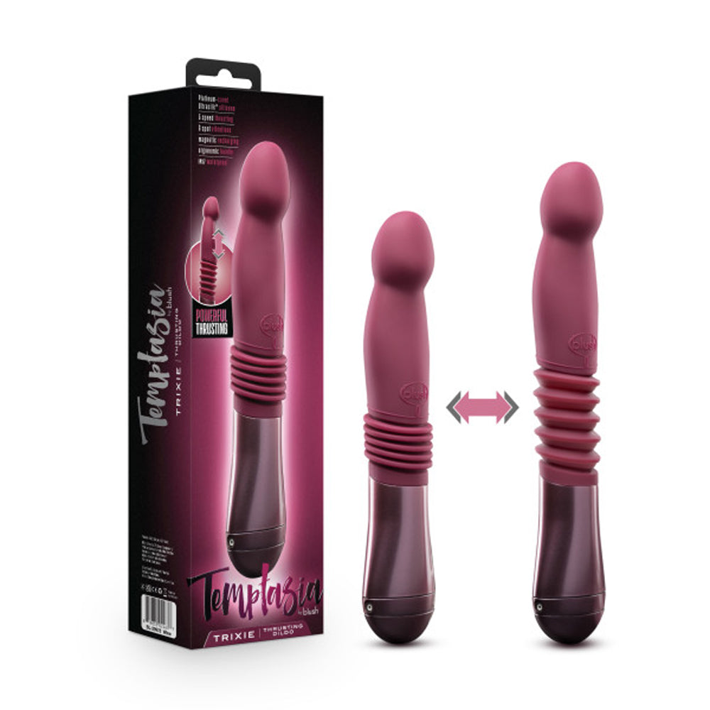Temptasia Trixie Rechargeable 10 inches Silicone Thrusting Dildo Wine