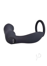 Ass-Sation Silicone Prostate Stimulator Cock Ring Black in smooth silicone with a cock ring and curved prostate plug.