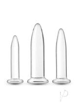 Crystal Trainer Glass Anal Plugs Kit 3pc Set Clear featuring graduated plugs for comfort and pleasure.