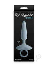 Renegade Maverick Rechargeable Silicone Anal Plug Gray packaging with a smooth design and a vibrating function.