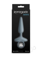 Renegade Maverick Rechargeable Silicone Anal Plug Gray packaging with a sleek design and clear labeling.