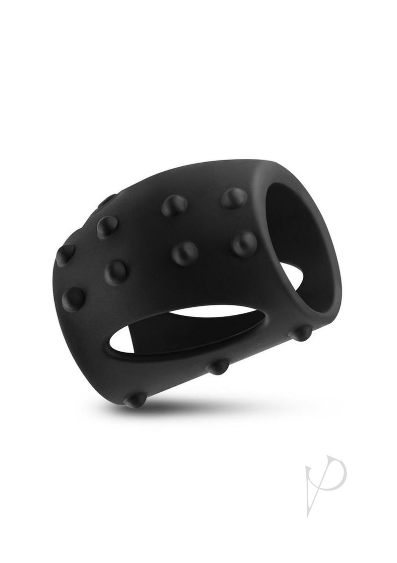 Renegade Sidekick Rechargeable Silicone Penis Sleeve Black displayed at an angle showcasing its textured design.