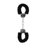 Ouch! Black & White Beginner Pleasure Furry Wrist Cuffs With Quick-Release Button Black