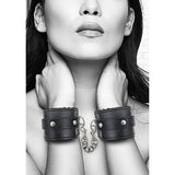 Ouch! Black & White Adjustable Plush Bonded Leather Hand Cuffs Black
