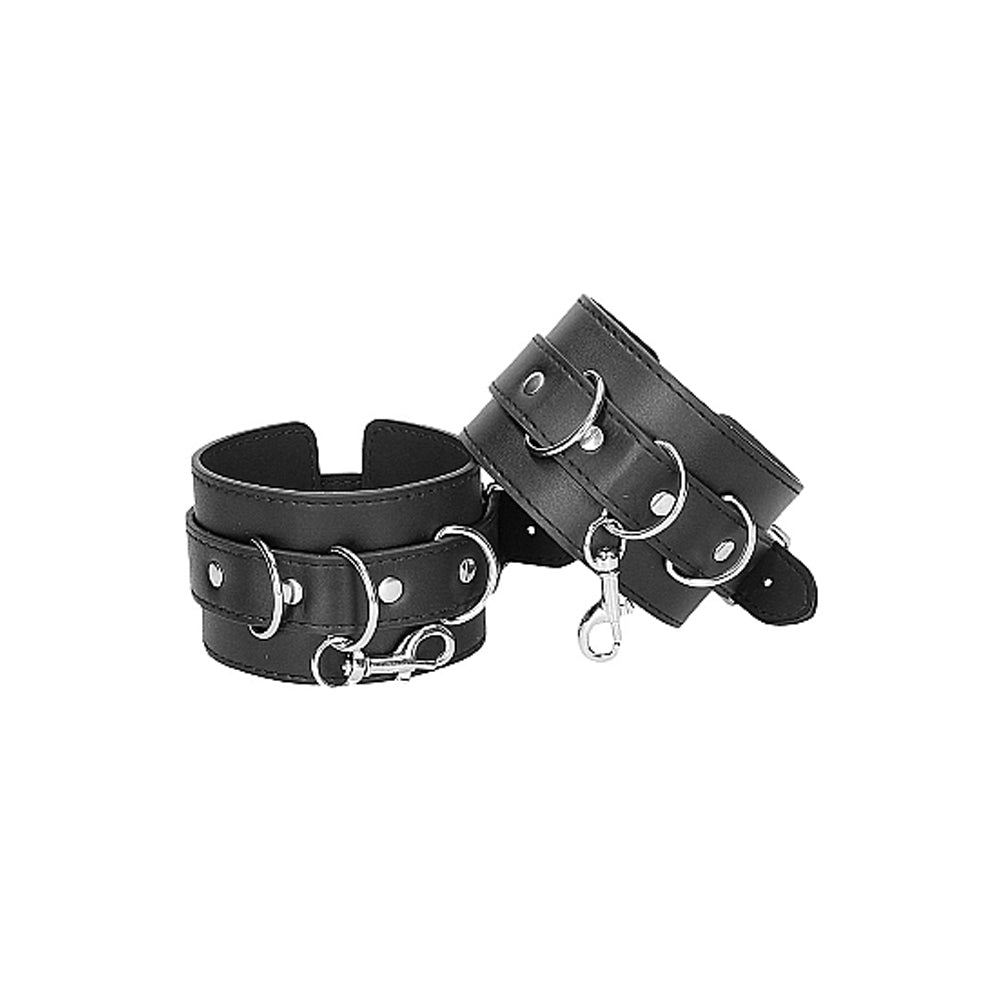 Ouch! Black & White Bonded Leather Hogtie With Hand & Ankle Cuffs Black