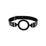 Ouch! Black & White Silicone Ring Gag With Adjustable Bonded Leather Straps Black