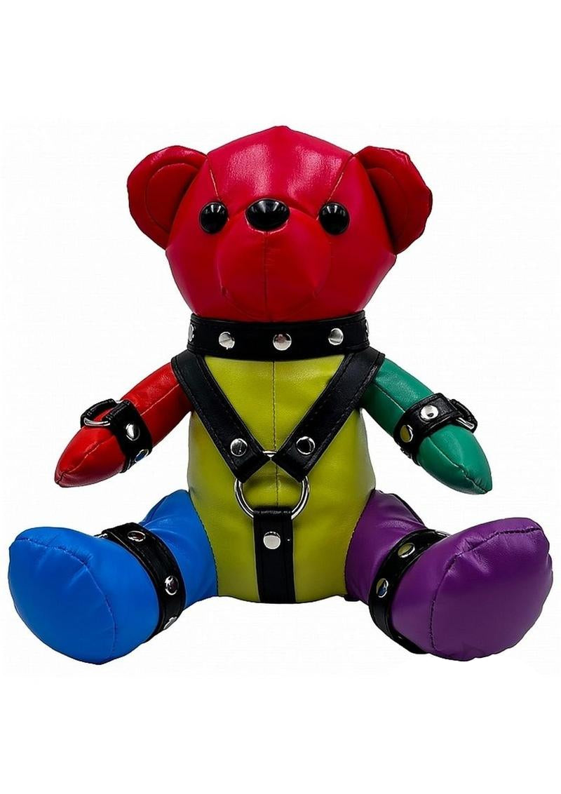 S-Line Bear Bondage Harness Black Multicolor featuring a multicolor bear in a black bondage harness.
