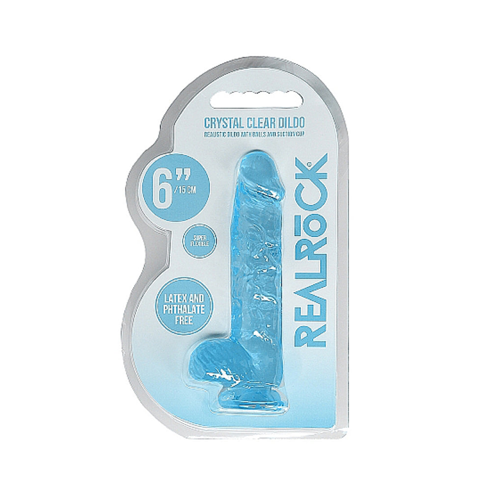 RealRock Crystal Clear Realistic 6 inches Dildo With Balls and Suction Cup Blue
