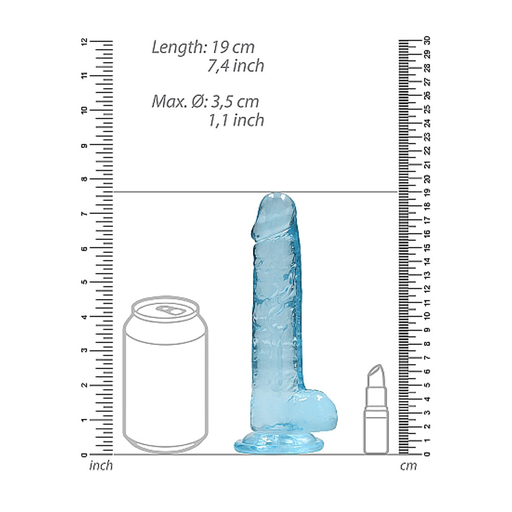 RealRock Crystal Clear Realistic 7 inch Dildo With Balls and Suction Cup Blue