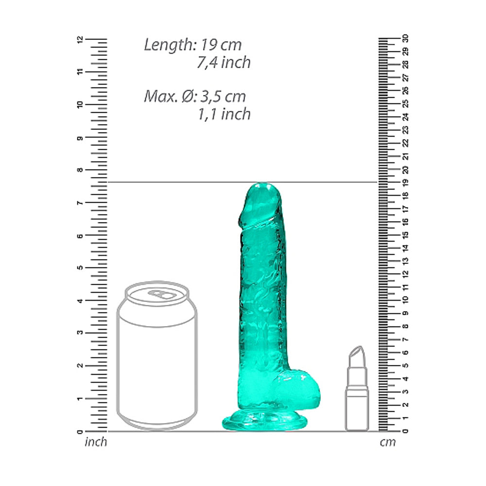 RealRock Crystal Clear Realistic 7 inch Dildo With Balls and Suction Cup Turquoise