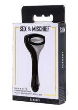 Sex and Mischief Ex's & Oh's Temperature Play Roller Black packaging showcasing a sleek design for sensory fun.