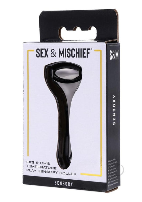 Sex and Mischief Ex's & Oh's Temperature Play Roller Black packaging showcasing a sleek design for sensory fun.