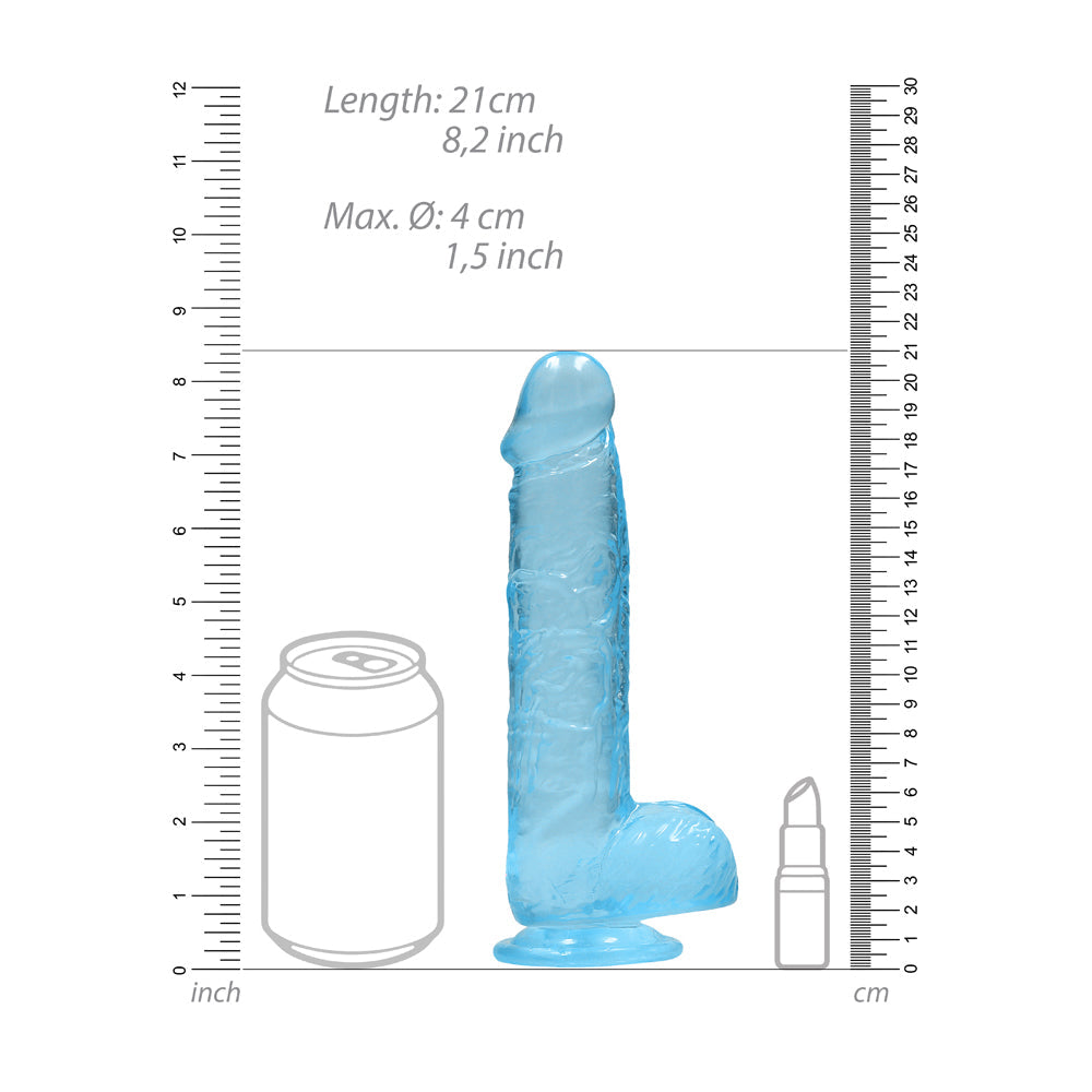 RealRock Crystal Clear Realistic 8 inch Dildo With Balls and Suction Cup Blue