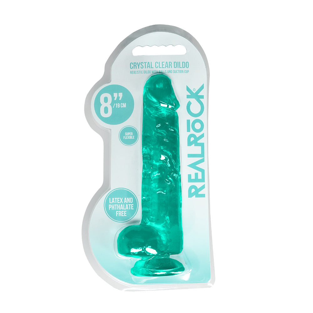 RealRock Crystal Clear Realistic 8 inch Dildo With Balls and Suction Cup Turquoise
