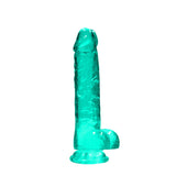 RealRock Crystal Clear Realistic 8 inch Dildo With Balls and Suction Cup Turquoise