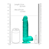 RealRock Crystal Clear Realistic 8 inch Dildo With Balls and Suction Cup Turquoise