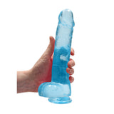 RealRock Crystal Clear Realistic 9 inch Dildo With Balls and Suction Cup Blue