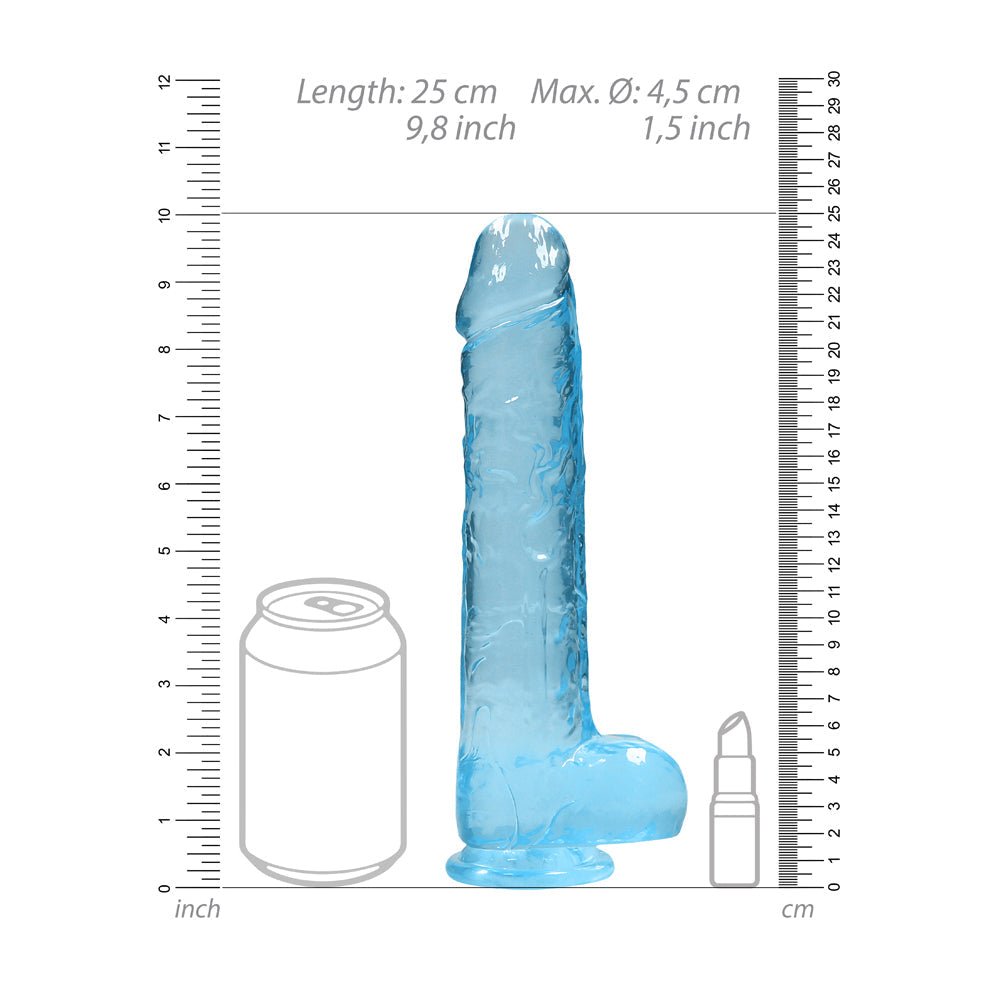 RealRock Crystal Clear Realistic 9 inch Dildo With Balls and Suction Cup Blue