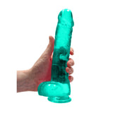 RealRock Crystal Clear Realistic 9 inches Dildo With Balls and Suction Cup Turquoise