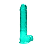 RealRock Crystal Clear Realistic 9 inches Dildo With Balls and Suction Cup Turquoise
